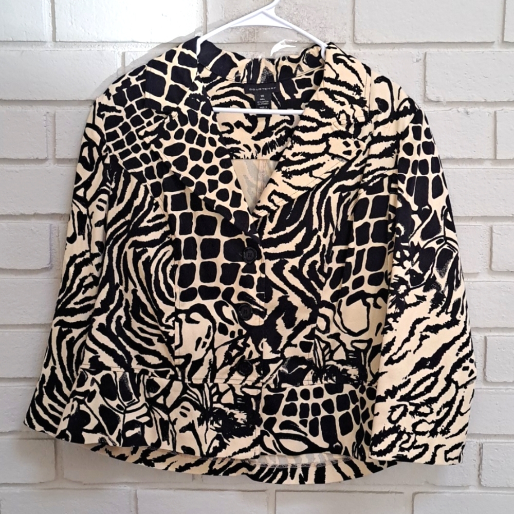 Courtenay Cream/Black Button Up Cotton Blazer Jacket. Size 16 NWOT